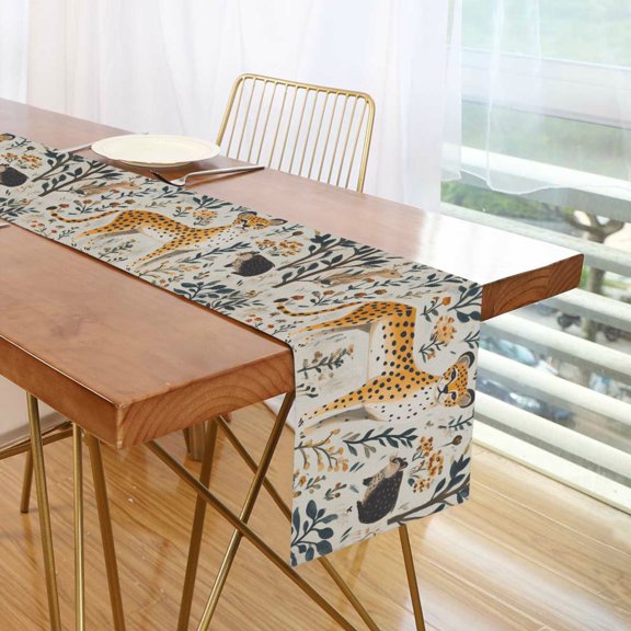 Yayeee Table Runner 70 inches Long Home Kitchen Dinning Party Decoration, Animals in A Forest Pattern