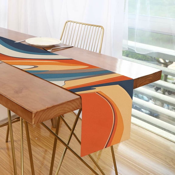 Yayeee Table Runner 70 inches Long Home Kitchen Dinning Party Decoration, Beige Abstract Wavy