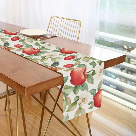 Yayeee Table Runner 70 inches Long Home Kitchen Dinning Party Decoration, Beige Apple Pattern