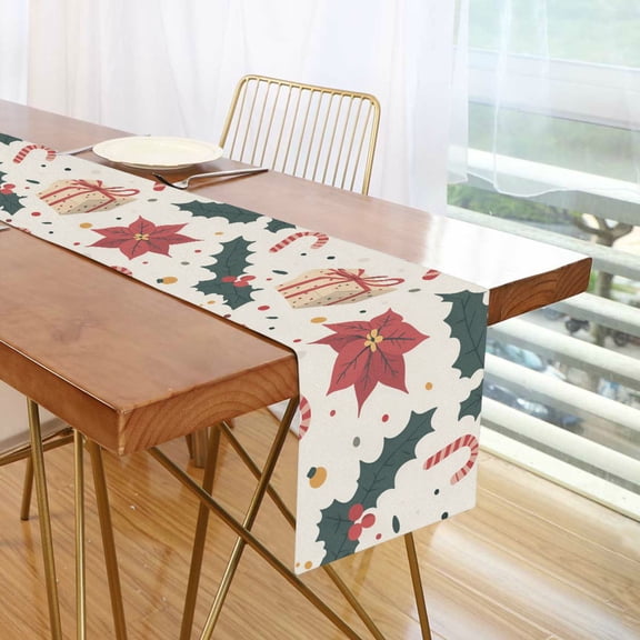 Yayeee Table Runner 70 inches Long Home Kitchen Dinning Party Decoration, Beige Christmas Candy Canes
