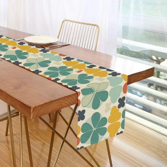 Yayeee Table Runner 70 inches Long Home Kitchen Dinning Party Decoration, Beige Clover Pattern