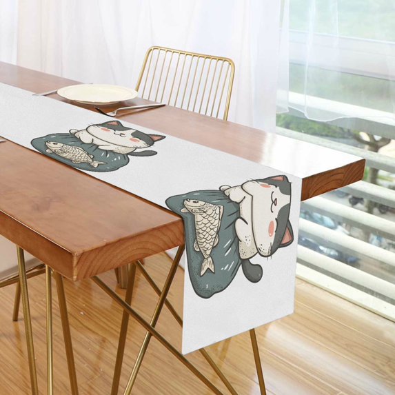 Yayeee Table Runner 70 inches Long Home Kitchen Dinning Party Decoration, Beige Cute Cat