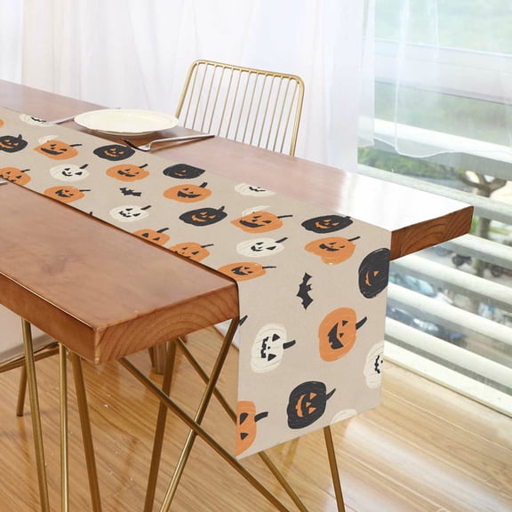 Yayeee Table Runner 70 inches Long Home Kitchen Dinning Party Decoration, Beige Halloween Pumpkin