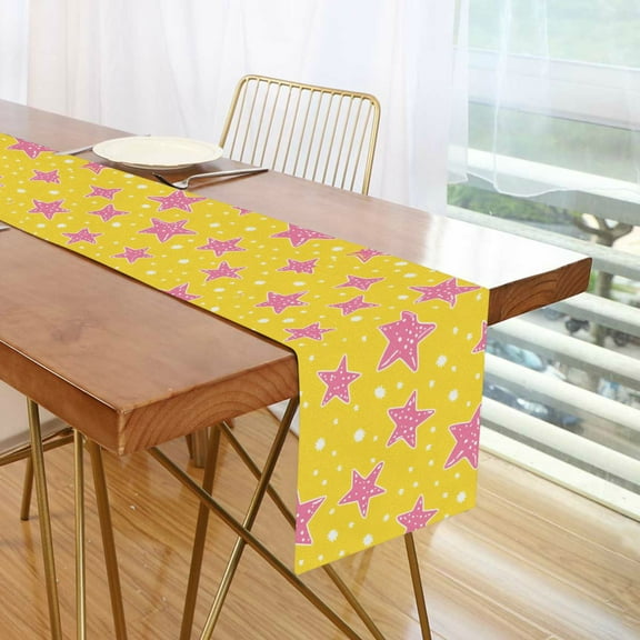 Yayeee Table Runner 70 inches Long Home Kitchen Dinning Party Decoration, Big Pink Stars Pattern