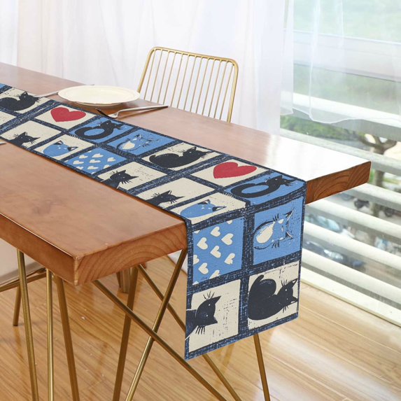 Yayeee Table Runner 70 inches Long Home Kitchen Dinning Party Decoration, Black Cats and Hearts