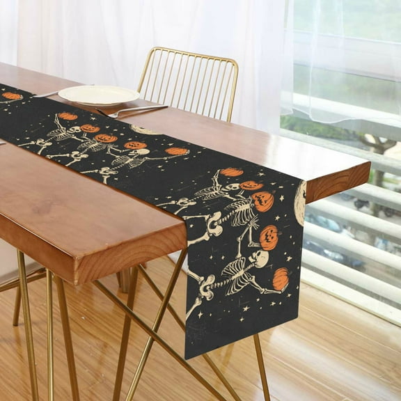 Yayeee Table Runner 70 inches Long Home Kitchen Dinning Party Decoration, Black Halloween Dancing Skeleton