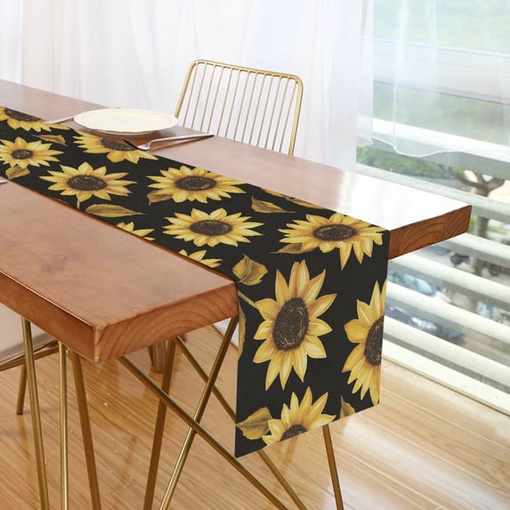 Yayeee Table Runner 70 inches Long Home Kitchen Dinning Party Decoration, Black Sunflower Pattern
