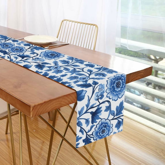 Yayeee Table Runner 70 inches Long Home Kitchen Dinning Party Decoration, Blue Floral Pattern
