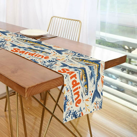 Yayeee Table Runner 70 inches Long Home Kitchen Dinning Party Decoration, Blue Sardines Pattern