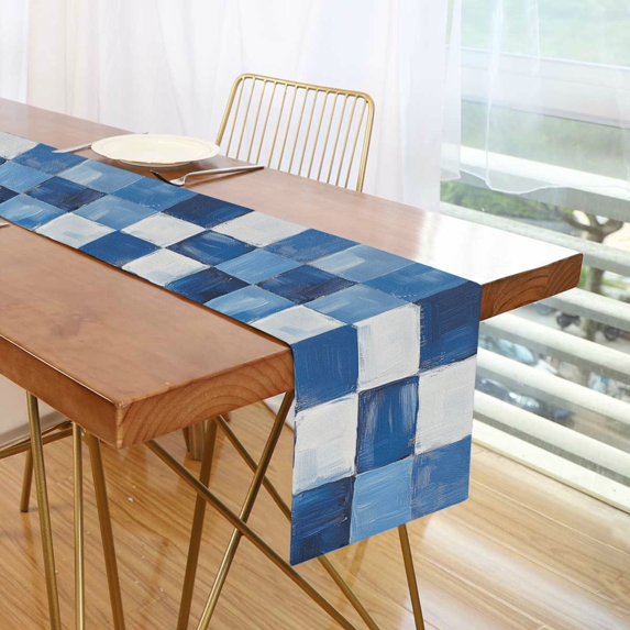 Yayeee Table Runner 70 inches Long Home Kitchen Dinning Party Decoration, Blue and Gray Plaid Pattern