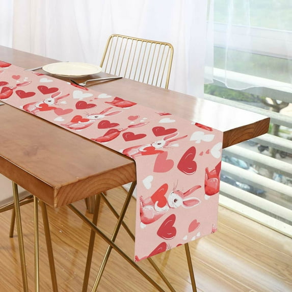 Yayeee Table Runner 70 inches Long Home Kitchen Dinning Party Decoration, Bunnies and Hearts