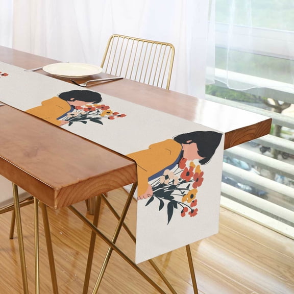 Yayeee Table Runner 70 inches Long Home Kitchen Dinning Party Decoration, Cartoon Flowers