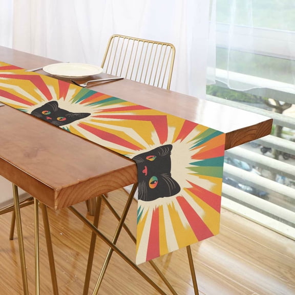 Yayeee Table Runner 70 inches Long Home Kitchen Dinning Party Decoration, Colorful Black Cat