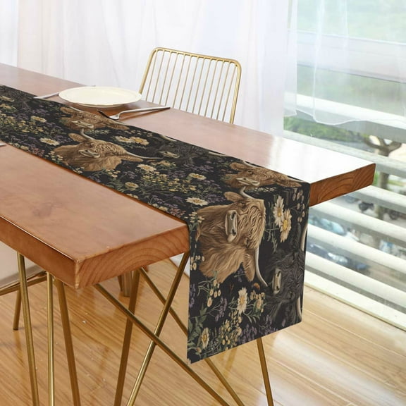 Yayeee Table Runner 70 inches Long Home Kitchen Dinning Party Decoration, Cows and Flowers
