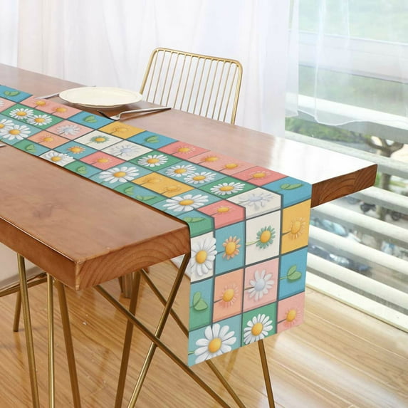 Yayeee Table Runner 70 inches Long Home Kitchen Dinning Party Decoration, Daisy Mosaic