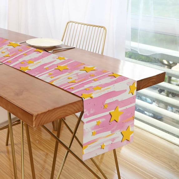 Yayeee Table Runner 70 inches Long Home Kitchen Dinning Party Decoration, Flat Yellow Stars