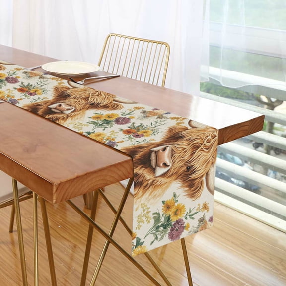 Yayeee Table Runner 70 inches Long Home Kitchen Dinning Party Decoration, Floral Cow