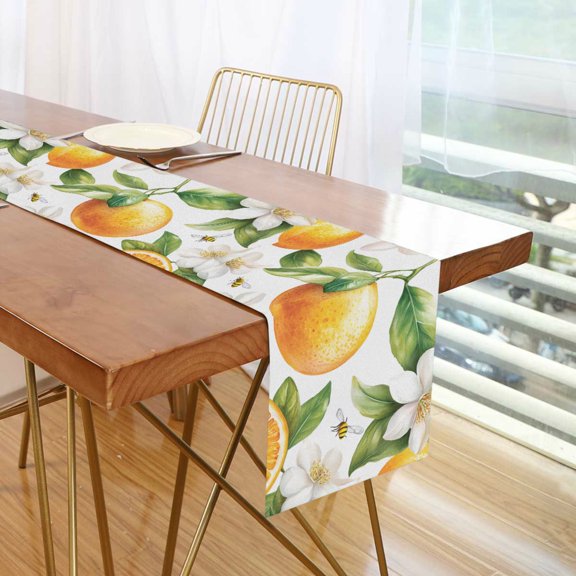 Yayeee Table Runner 70 inches Long Home Kitchen Dinning Party Decoration, Floral Watercolor Oranges