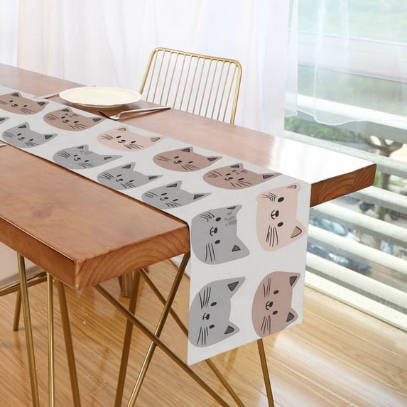 Yayeee Table Runner 70 inches Long Home Kitchen Dinning Party Decoration, Gray Cat Pattern