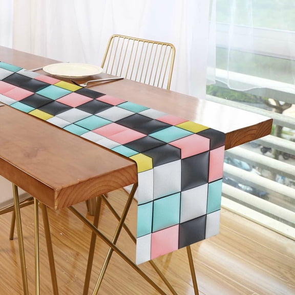 Yayeee Table Runner 70 inches Long Home Kitchen Dinning Party Decoration, Gray Checkered Pattern