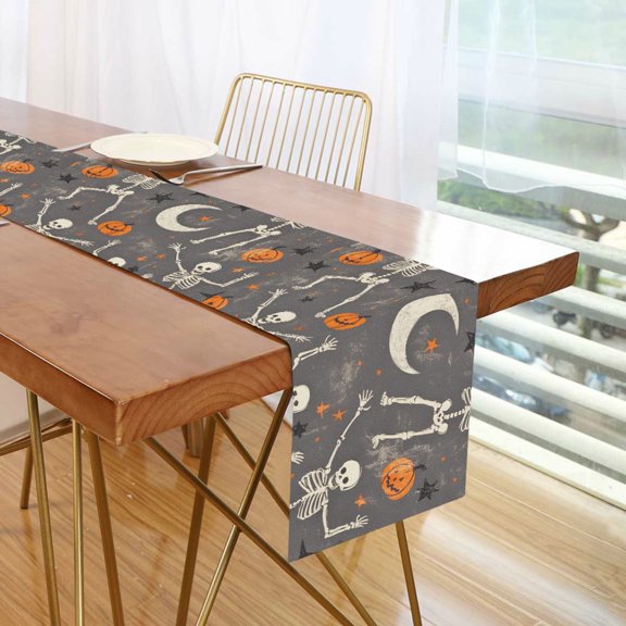 Yayeee Table Runner 70 inches Long Home Kitchen Dinning Party Decoration, Gray Halloween Skeleton