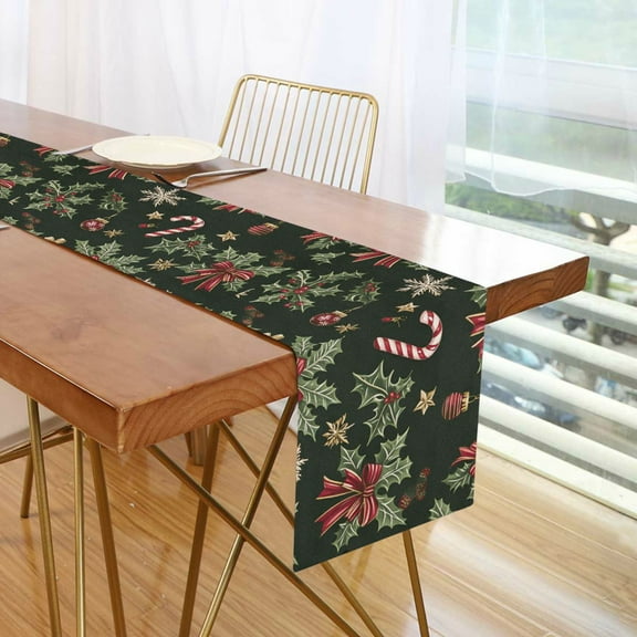 Yayeee Table Runner 70 inches Long Home Kitchen Dinning Party Decoration, Green Christmas Holly