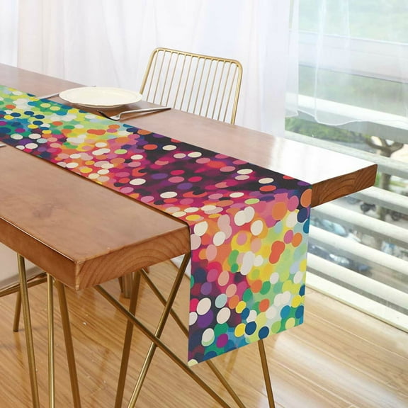 Yayeee Table Runner 70 inches Long Home Kitchen Dinning Party Decoration, Green Colorful Circles