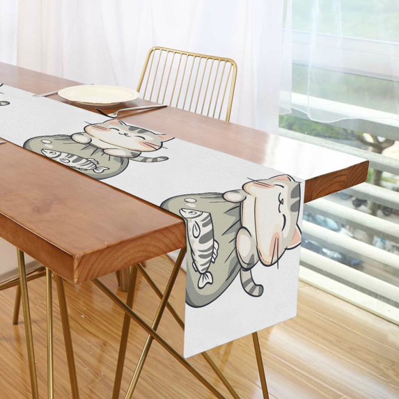 Yayeee Table Runner 70 inches Long Home Kitchen Dinning Party Decoration, Green Cute Cat
