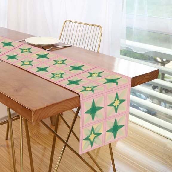 Yayeee Table Runner 70 inches Long Home Kitchen Dinning Party Decoration, Green Symmetrical Stars