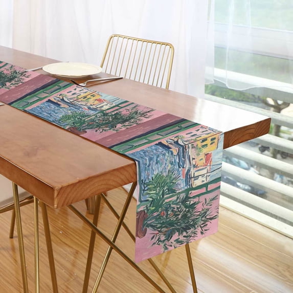 Yayeee Table Runner 70 inches Long Home Kitchen Dinning Party Decoration, Green Window Sea