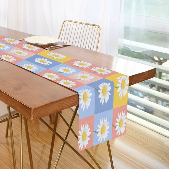Yayeee Table Runner 70 inches Long Home Kitchen Dinning Party Decoration, Light Blue Daisy