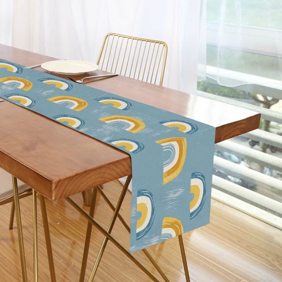 Yayeee Table Runner 70 inches Long Home Kitchen Dinning Party Decoration, Light Blue Rainbow