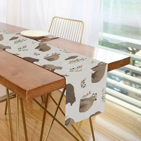 Yayeee Table Runner 70 inches Long Home Kitchen Dinning Party Decoration, Light Gray Bears