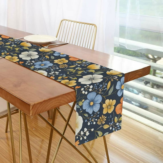 Yayeee Table Runner 70 inches Long Home Kitchen Dinning Party Decoration, Navy Floral Pattern
