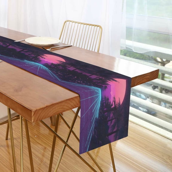 Yayeee Table Runner 70 inches Long Home Kitchen Dinning Party Decoration, Night Neon Road