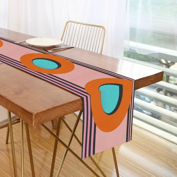 Yayeee Table Runner 70 inches Long Home Kitchen Dinning Party Decoration, Orange Circle