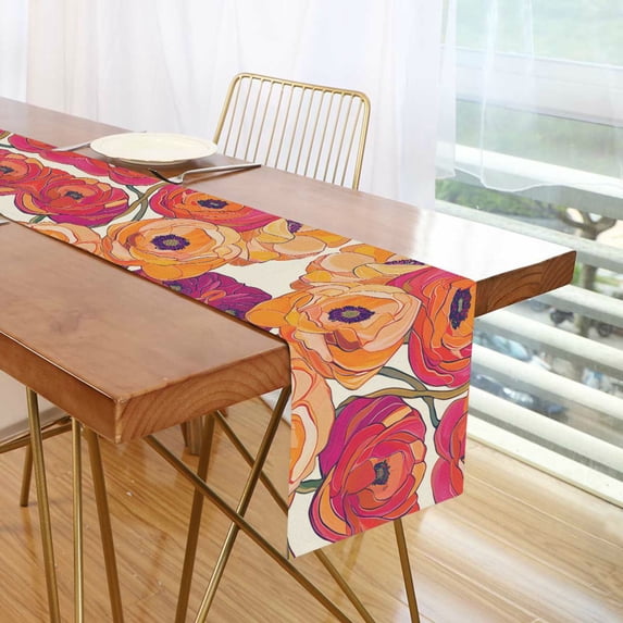 Yayeee Table Runner 70 inches Long Home Kitchen Dinning Party Decoration, Orange Hand Drawn Floral