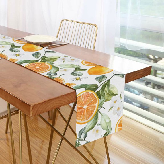 Yayeee Table Runner 70 inches Long Home Kitchen Dinning Party Decoration, Orange Watercolor Bees