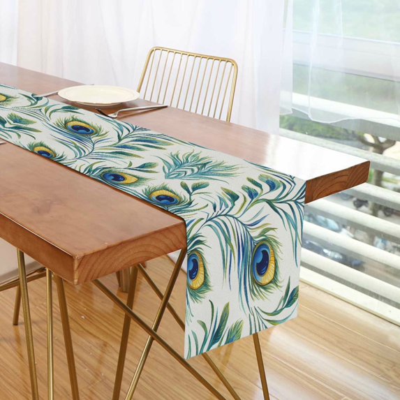 Yayeee Table Runner 70 inches Long Home Kitchen Dinning Party Decoration, Peacock Feather