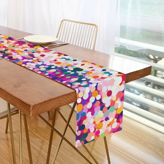 Yayeee Table Runner 70 inches Long Home Kitchen Dinning Party Decoration, Purple Colorful Circles