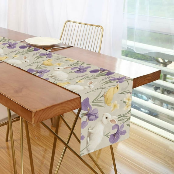 Yayeee Table Runner 70 inches Long Home Kitchen Dinning Party Decoration, Purple Floral Rabbit