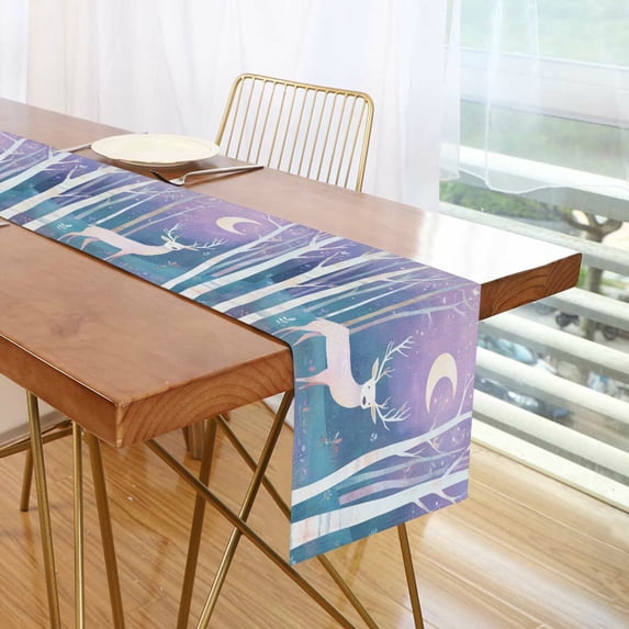 Yayeee Table Runner 70 inches Long Home Kitchen Dinning Party Decoration, Purple Night Deer