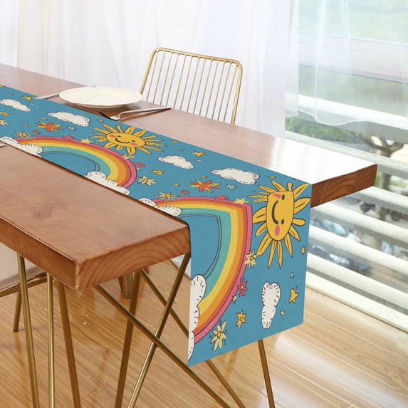 Yayeee Table Runner 70 inches Long Home Kitchen Dinning Party Decoration, Rainbow with Stars