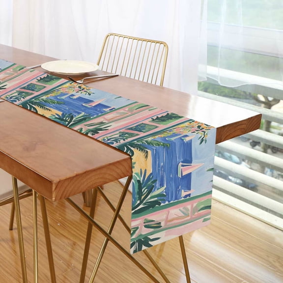 Yayeee Table Runner 70 inches Long Home Kitchen Dinning Party Decoration, Seaside Leaves