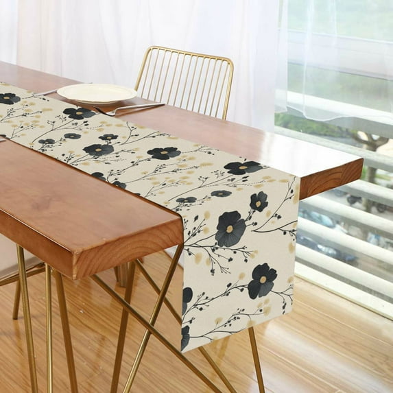 Yayeee Table Runner 70 inches Long Home Kitchen Dinning Party Decoration, Small Black Flowers