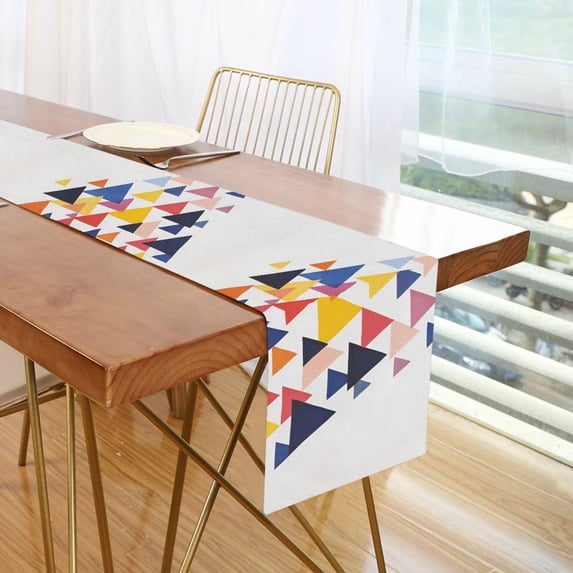 Yayeee Table Runner 70 inches Long Home Kitchen Dinning Party Decoration, White Abstract Triangles