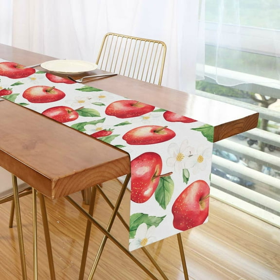 Yayeee Table Runner 70 inches Long Home Kitchen Dinning Party Decoration, White Apple Pattern