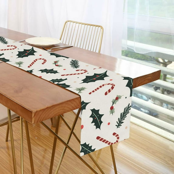 Yayeee Table Runner 70 inches Long Home Kitchen Dinning Party Decoration, White Christmas Holly