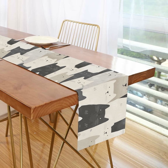 Yayeee Table Runner 70 inches Long Home Kitchen Dinning Party Decoration, White Cute Cats