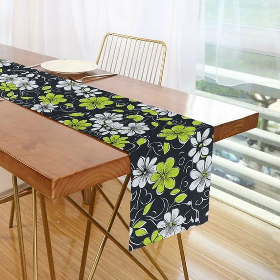 Yayeee Table Runner 70 inches Long Home Kitchen Dinning Party Decoration, White Flower Pattern